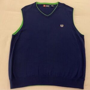 Chaps V-Neck Sweater Vest in Blue with Green Accents XL